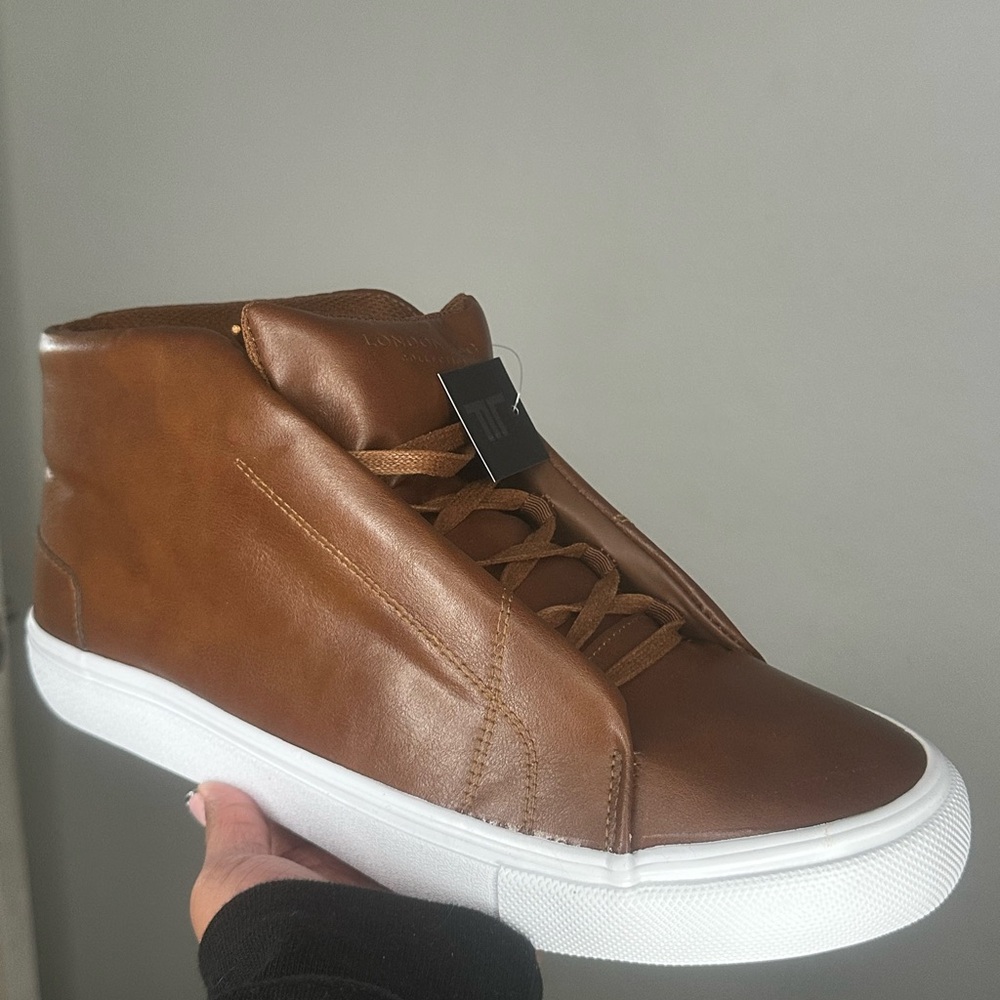 Men's Brown Leather High-Top Sneakers